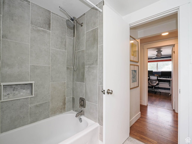 4601 S Creekview Cir, Murray, UT 84107 - full bath with hardwood / wood-style floors, washtub / shower combination, and a ceiling fan