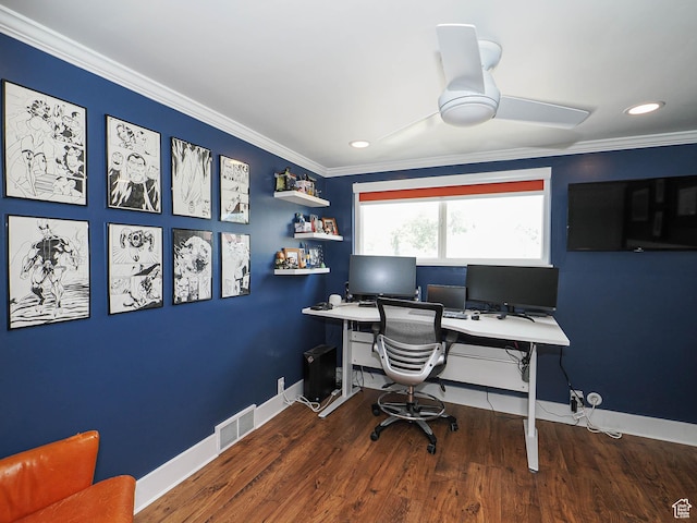 4601 S Creekview Cir, Murray, UT 84107 - office with crown molding, wood finished floors, and recessed lighting