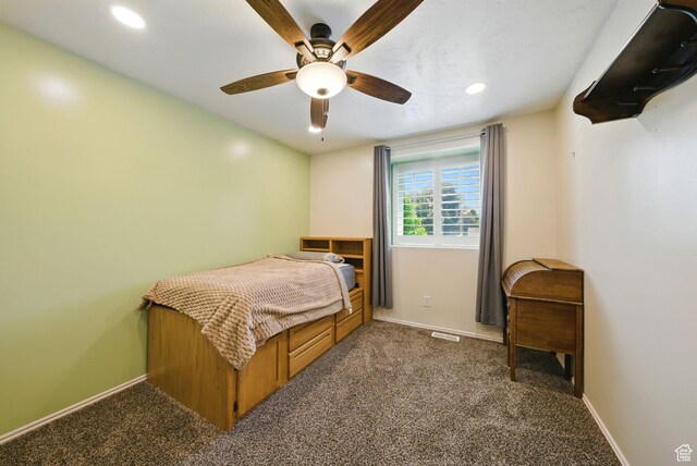 3474 W 7520 S, West Jordan, UT 84084 - bedroom featuring dark carpet, recessed lighting, and ceiling fan