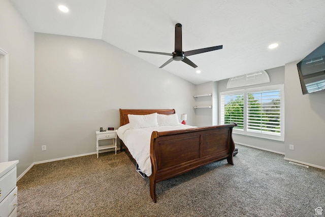 3474 W 7520 S, West Jordan, UT 84084 - carpeted bedroom featuring vaulted ceiling, recessed lighting, and a ceiling fan