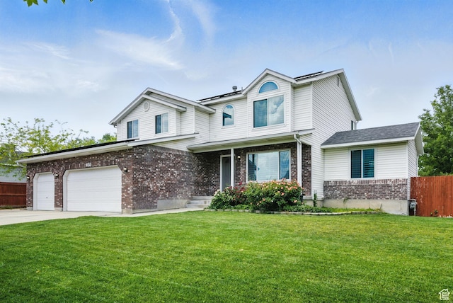 3474 W 7520 S, West Jordan, UT 84084 - traditional-style home featuring brick siding, an attached garage, driveway, a porch, and solar panels