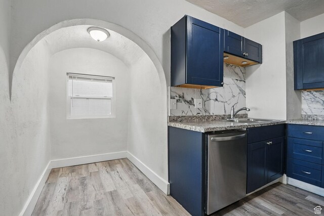 2973 Adams Ave, Ogden, UT 84403 - kitchen with dishwasher, blue cabinets, and light wood-style floors