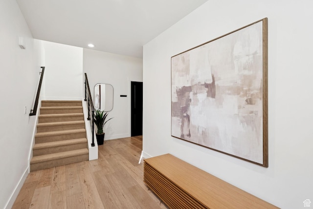 12756 N Belaview Way, Hideout, UT 84036 - hall featuring light wood finished floors, stairway, and recessed lighting