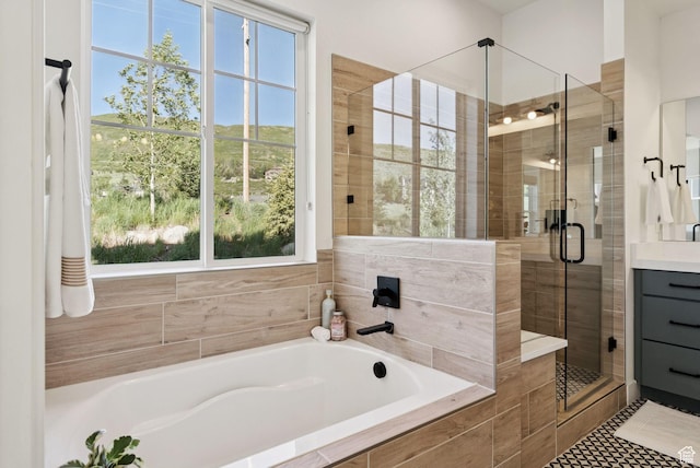 12756 N Belaview Way, Hideout, UT 84036 - full bath with a bath, a shower stall, vanity, and healthy amount of natural light