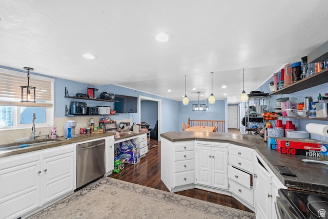 785 N 200 E, Tremonton, UT 84337 - kitchen featuring dishwasher, dark wood-type flooring, open shelves, white cabinetry, and recessed lighting