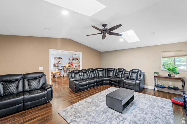 785 N 200 E, Tremonton, UT 84337 - living area with a skylight, lofted ceiling, wood finished floors, ceiling fan, and recessed lighting