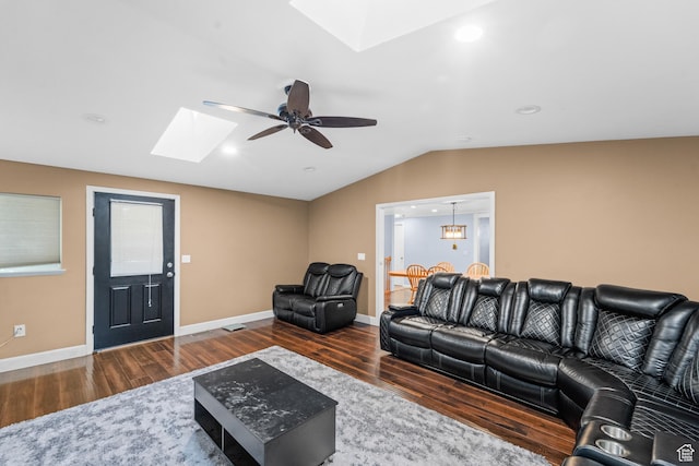 785 N 200 E, Tremonton, UT 84337 - living room with a skylight, wood finished floors, lofted ceiling, ceiling fan, and recessed lighting