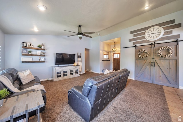 1295 S 4050 W, Syracuse, UT 84075 - living area featuring a barn door and a ceiling fan