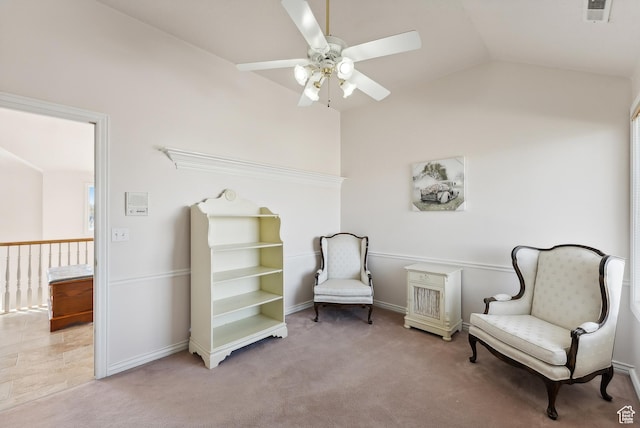 11694 S Stone Crest Cir W, Riverton, UT 84065 - sitting room with a ceiling fan, lofted ceiling, and carpet