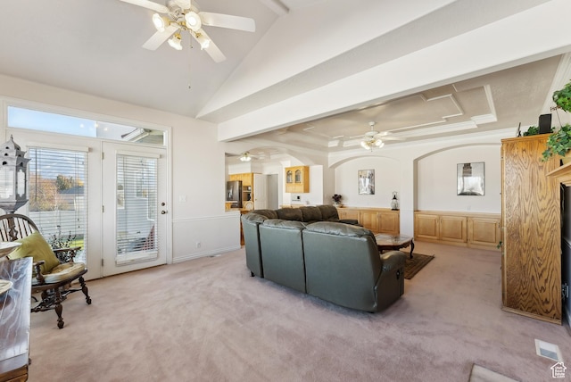 11694 S Stone Crest Cir W, Riverton, UT 84065 - living area with ceiling fan, light colored carpet, and arched walkways