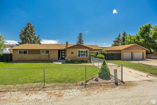 8695 E 800 S, Huntsville, UT 84317 - single story home with brick siding, a fenced front yard, a chimney, and driveway