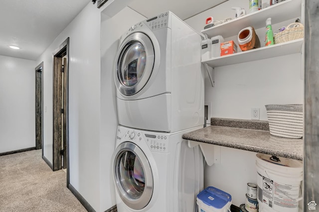 8695 E 800 S, Huntsville, UT 84317 - washroom with stacked washer / drying machine and carpet floors
