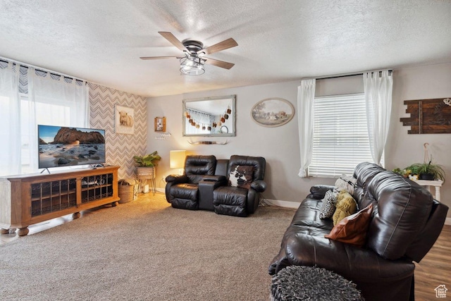 2536 S Andover St, West Haven, UT 84401 - living room with plenty of natural light, a textured ceiling, ceiling fan, and carpet floors