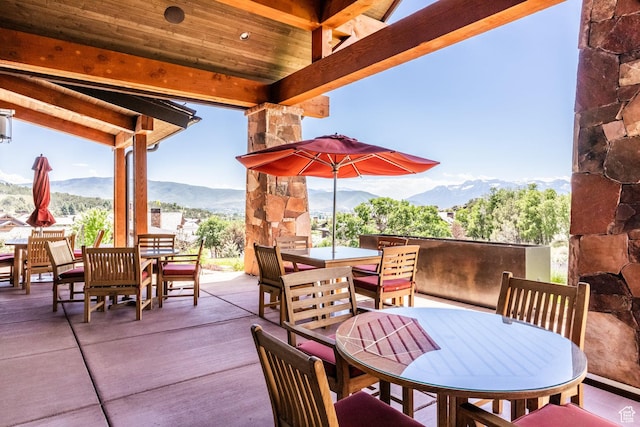 285 N Kings Peak Ct, Heber City, UT 84032 - view of patio / terrace with outdoor dining area and a mountain view