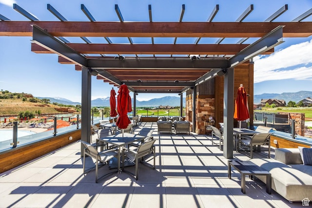 285 N Kings Peak Ct, Heber City, UT 84032 - view of patio / terrace with a mountain view, a pergola, and outdoor dining space