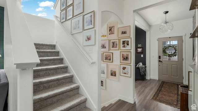 748 S Crooked Post Way, Saratoga Springs, UT 84045 - foyer featuring stairway and dark wood-type flooring