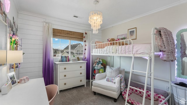 748 S Crooked Post Way, Saratoga Springs, UT 84045 - bedroom with carpet flooring, a chandelier, and crown molding