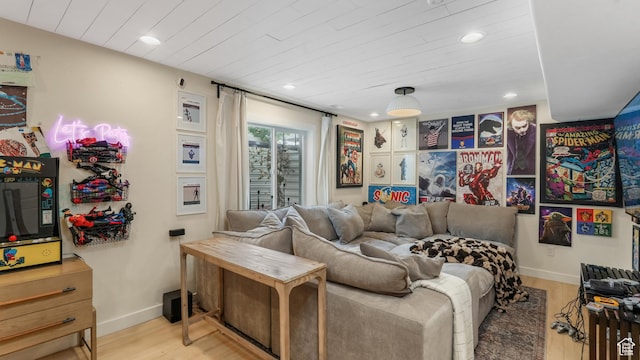 748 S Crooked Post Way, Saratoga Springs, UT 84045 - living area featuring wood finished floors, recessed lighting, and wooden ceiling
