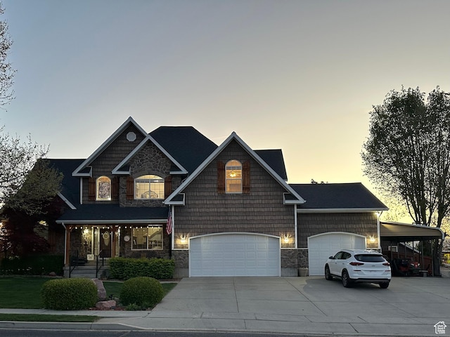840 S Williams Cv W, Salem, UT 84653 - craftsman inspired home featuring stone siding, driveway, a garage, and a porch
