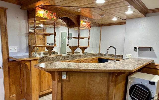 840 S Williams Cv W, Salem, UT 84653 - indoor wet bar with wooden ceiling, recessed lighting, ornamental molding, and washer / clothes dryer