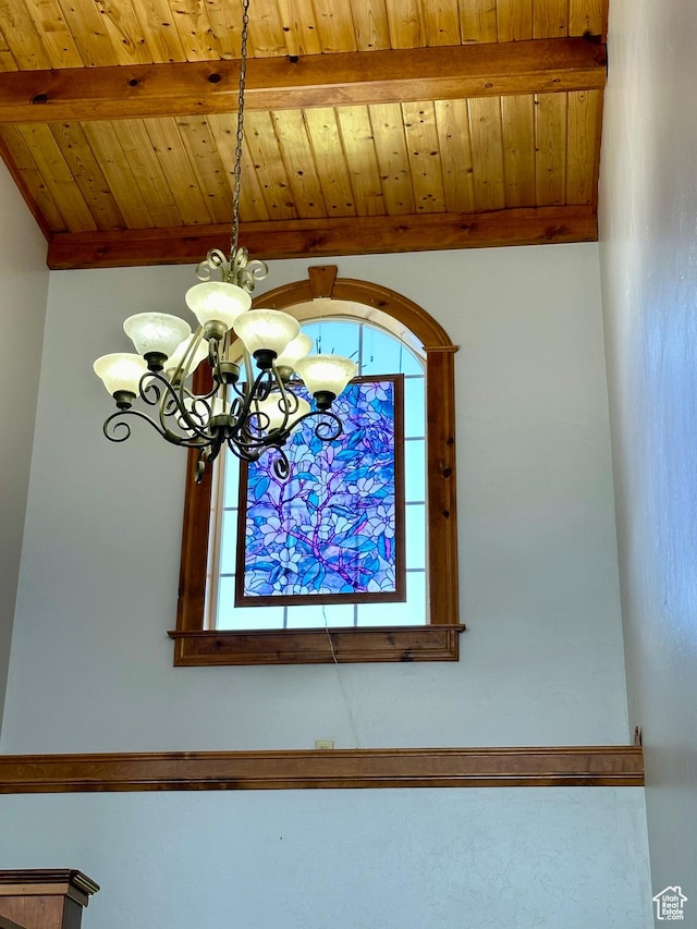 840 S Williams Cv W, Salem, UT 84653 - detailed view of a chandelier and a wood ceiling with exposed beams