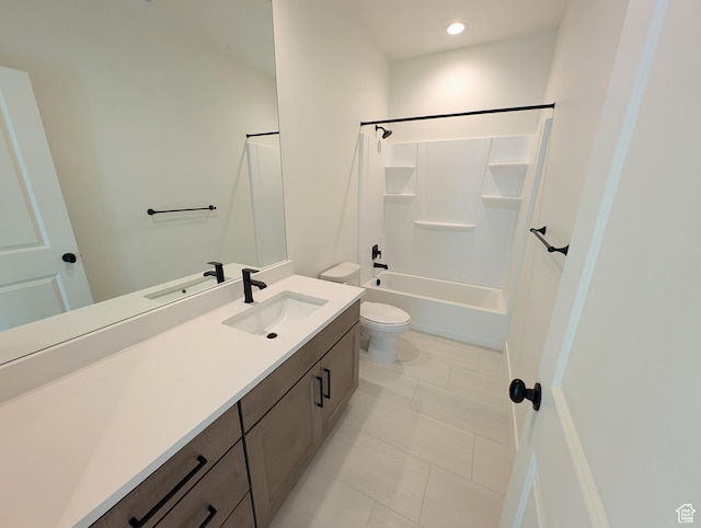7071 W Granbury Dr S Unit 258, South Jordan, UT 84009 - bathroom featuring vanity, washtub / shower combination, tile patterned floors, and recessed lighting