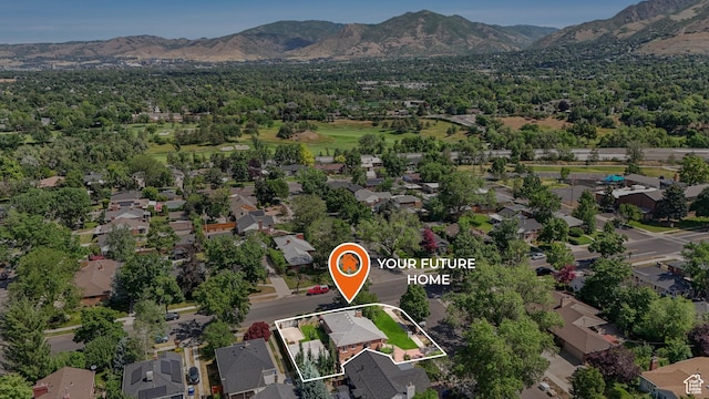 2612 S 1900 E, Salt Lake City, UT 84106 - aerial view of property and surrounding area featuring property parcel outlined, mountains, and nearby suburban area