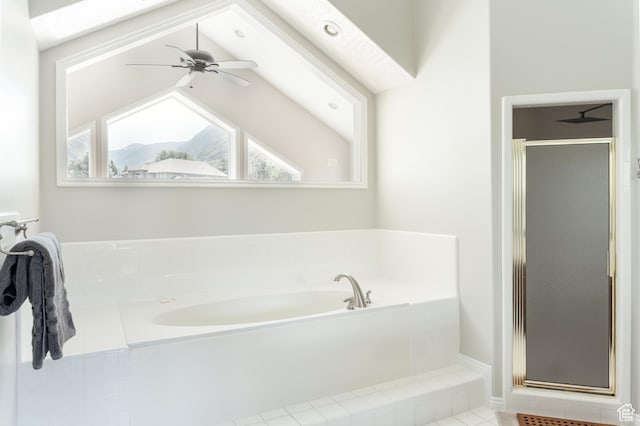9788 S Dante Rd E, Sandy, UT 84092 - full bath with a stall shower, a bath, ceiling fan, and tile patterned flooring