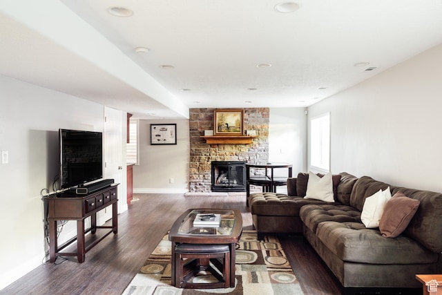 9788 S Dante Rd E, Sandy, UT 84092 - living area featuring a stone fireplace, wood finished floors, and recessed lighting