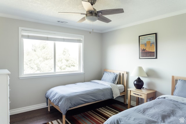 9788 S Dante Rd E, Sandy, UT 84092 - bedroom featuring crown molding, wood finished floors, multiple windows, and ceiling fan