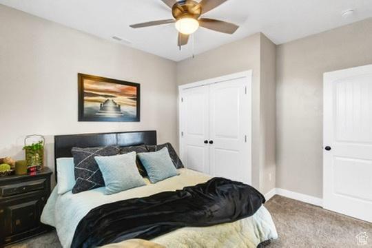 2253 N 1200 E, Monroe, UT 84754 - bedroom featuring carpet, a closet, and ceiling fan