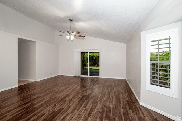 3524 S Price Hills Dr, St George, UT 84790 - spare room featuring a ceiling fan, vaulted ceiling, a textured ceiling, and dark wood-style flooring