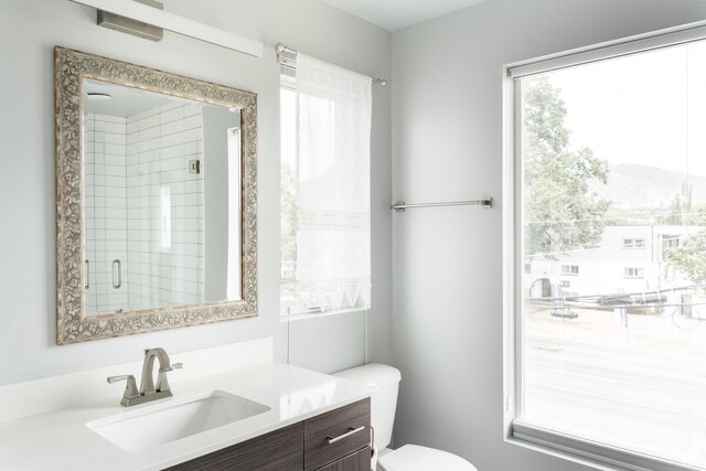 736 S 300 E Unit 1A, Salt Lake City, UT 84111 - full bathroom featuring vanity, a mountain view, and a shower with shower door