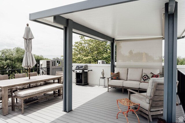 736 S 300 E Unit 1A, Salt Lake City, UT 84111 - wooden deck featuring a grill, an outdoor hangout area, and outdoor dining area