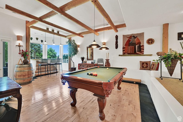 1269 Alice Ln, Farmington, UT 84025 - recreation room featuring beamed ceiling, pool table, and hardwood / wood-style flooring