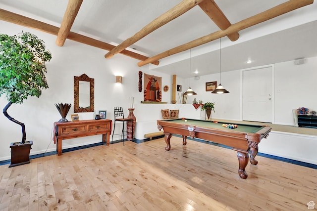 1269 Alice Ln, Farmington, UT 84025 - rec room with beam ceiling, hardwood / wood-style flooring, billiards table, and recessed lighting