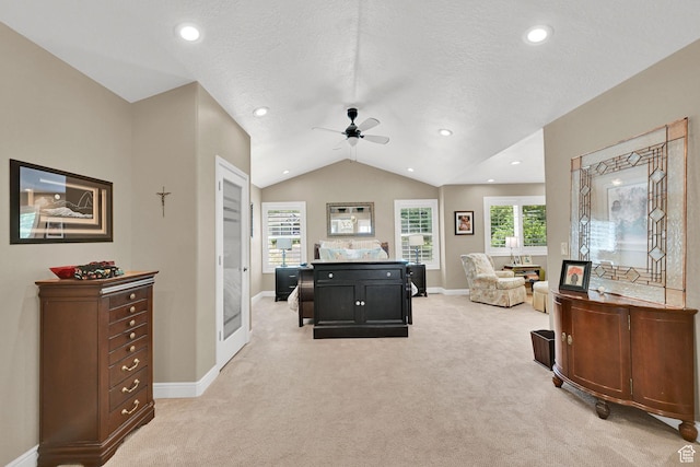 1269 Alice Ln, Farmington, UT 84025 - rec room featuring ceiling fan, light carpet, lofted ceiling, healthy amount of natural light, and recessed lighting