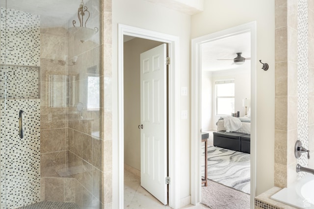3551 S Huntington Dr, Bountiful, UT 84010 - ensuite bathroom featuring a stall shower, a ceiling fan, and a tub