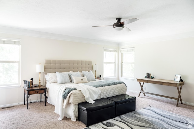 3551 S Huntington Dr, Bountiful, UT 84010 - bedroom featuring multiple windows, carpet floors, crown molding, and ceiling fan