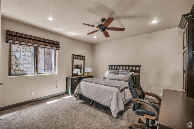 1683 W Red Cloud Dr, St George, UT 84770 - carpeted bedroom featuring recessed lighting, a desk, and a ceiling fan