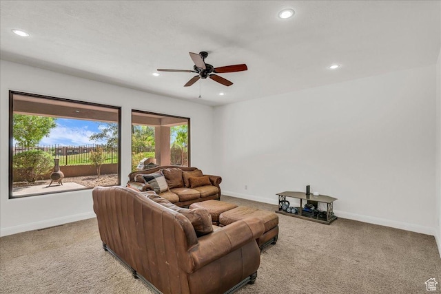 1683 W Red Cloud Dr, St George, UT 84770 - living room with carpet floors, recessed lighting, and a ceiling fan