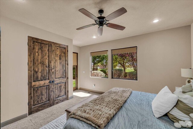 1683 W Red Cloud Dr, St George, UT 84770 - bedroom featuring carpet floors, recessed lighting, ceiling fan, and access to exterior