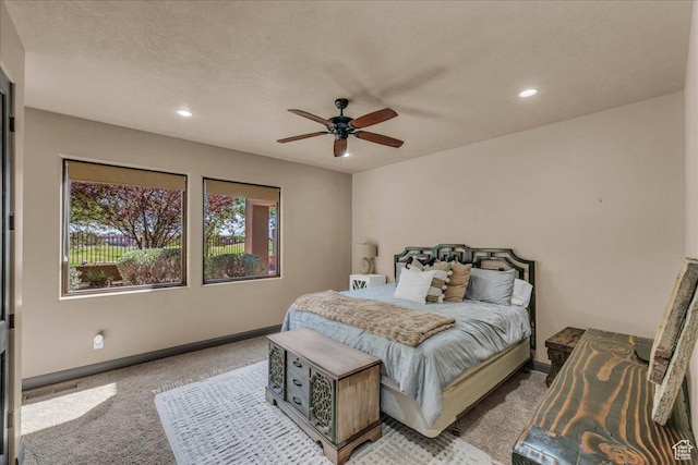 1683 W Red Cloud Dr, St George, UT 84770 - bedroom with light colored carpet, recessed lighting, and a ceiling fan