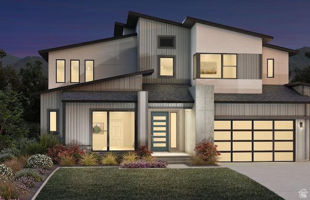 4583 N Solstice Dr Unit 301, Lehi, UT 84043 - contemporary home with concrete driveway, roof with shingles, a garage, and board and batten siding