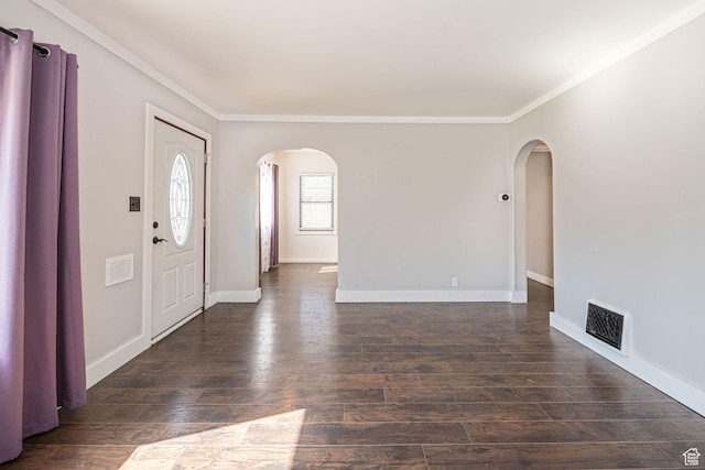 1344 E 23rd St N, Ogden, UT 84401 - entryway with arched walkways, ornamental molding, and dark wood finished floors
