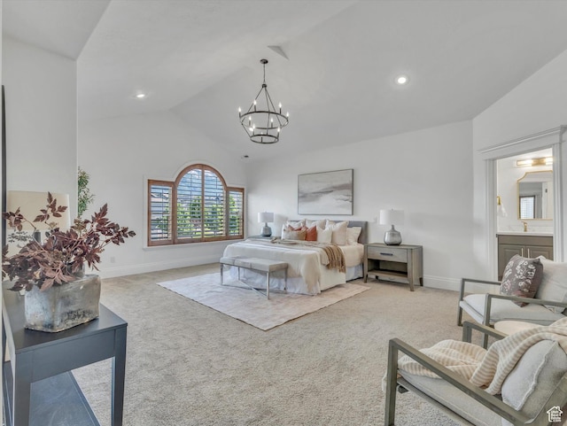 6037 Chamberry Way N, Highland, UT 84003 - bedroom with carpet, a chandelier, high vaulted ceiling, and recessed lighting