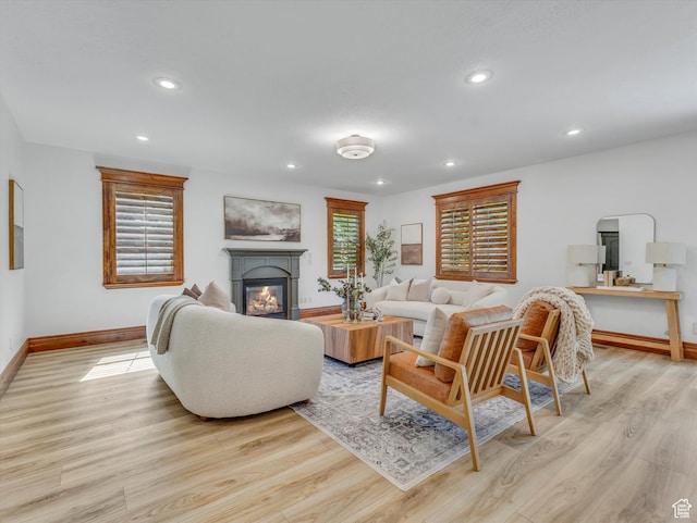 6037 Chamberry Way N, Highland, UT 84003 - living area with light wood finished floors, a glass covered fireplace, and recessed lighting