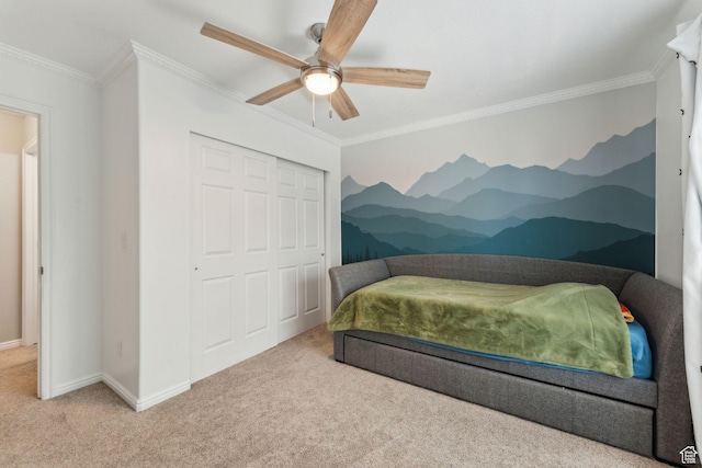 15106 S Heather Stone Cir, Draper, UT 84020 - carpeted bedroom with a closet, crown molding, a mountain view, and a ceiling fan