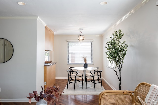 1523 E 3115 S, Millcreek, UT 84106 - dining space with dark wood finished floors, crown molding, and recessed lighting