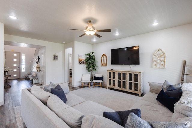 344 N Puerta Dr, Washington, UT 84780 - living room with recessed lighting, wood finished floors, and ceiling fan